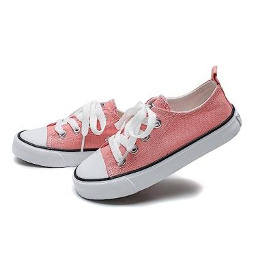 Imagem de Mybozz Tênis infantil de lona para meninos e meninas, cano baixo, sem cadarço, Rosa claro 01, 20