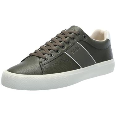 Imagem de BOSS Tênis masculino Aiden Logo Block de couro cano baixo, Kiwi escuro, 38
