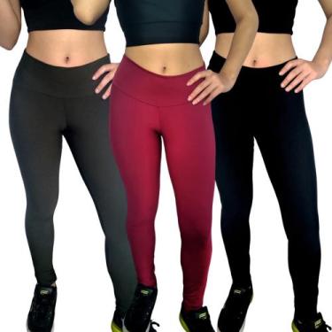 Imagem de Kit 3 Calças Femininas Legging Cós Lisas Cores Sortidas Suplex Pp ao P