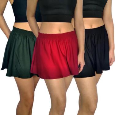 Imagem de Kit 3 Mini Saias Femininas Godê Elástico Lisas Cores Sortidas Suplex P
