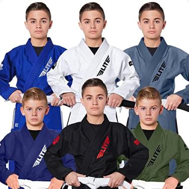 Imagem de Elite Sports Kids BJJ GI, Juvenil IBJJF infantil Jiujitsu Gi Kimono com tecido pré-encolhido e cinto grátis (consulte o guia de tamanhos especial) (preto premium, C1)