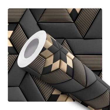 Imagem de Papel De Parede Adesivo Geometrico 3D Grafite Dourado Sala 12m - Signm