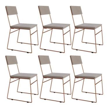 Imagem de Kit 6 Cadeiras de Jantar Málaga Assento Veludo Bege Base Cobre - NEW G