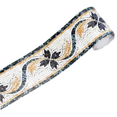 Imagem de Amhao Papel de parede em relevo em mosaico 3D com borda floral para parede adesivo de parede para banheiro cozinha adesivo (Preto)