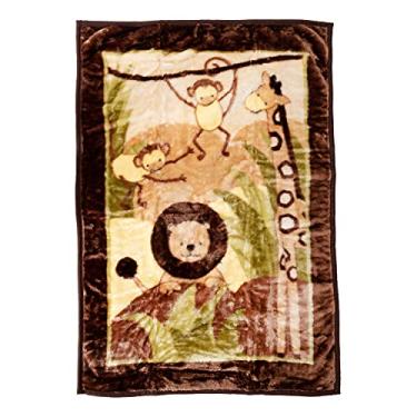 Imagem de Cobertor macio de lã de pelúcia – Cobertor leve de berço para espreguiçadeira de bebê – Cobertor infantil aconchegante para creche, pré-escolar, 109 x 76 cm (bebê cacau macaco girafa leão)