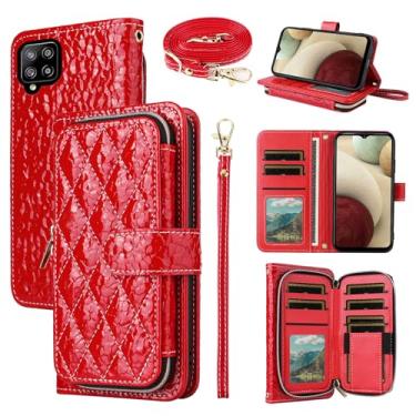 Imagem de Furiet Argyle Capa carteira para Samsung Galaxy A22 4G 6,4 polegadas com alça transversal/alça de pulso luxuosa couro PU suporte bolsa com zíper capa para celular à prova de choque para M32 M22 F22 A