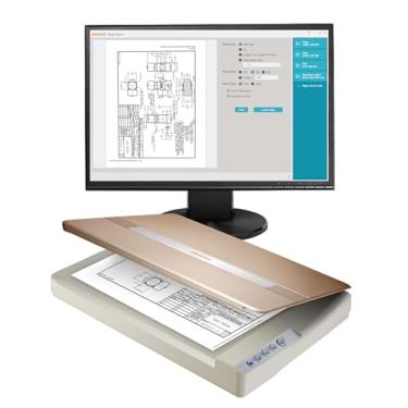 Imagem de Plustek OpticSlim 1680 - Scanner de mesa de grande formato de alta velocidade, digitalize o tamanho do tablóide em 3 segundos. Função de visualização dupla permite que você verifique rapidamente o