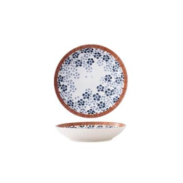 Imagem de Prato redondo profundo japonês criativo, prato de salada de bife de cerâmica para casa - flor de cerejeira romântica