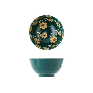 Imagem de Utensílios de mesa de cerâmica sob vidrado de 11 cm estilo japonês, tigela de arroz rosqueada criativa para casa - tigela rosqueada de 11 cm - verde floral