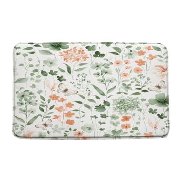 Imagem de CCXTCZ Tapete de banho floral para plantas silvestres verde sálvia borboleta aquarela tecido rústico microfibra espuma de memória tapete absorvente tapete de decoração de banheiro, 18 x 29,5 polegadas