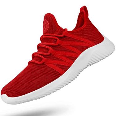 Imagem de Feethit Sapatos de caminhada para mulher, antiderrapantes, respiráveis, para treino, leves, para ginásio, Vermelho, 37 BR