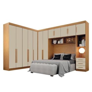 Imagem de Quarto de Casal Modulado 12 Portas Orion Cinamomo Off White  Leifer Mó