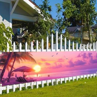 Imagem de BlissYard Hello Summer Banner 299.7 x 50.8 cm Summer Hawaiian Theme Beach Party Decorações Banner Outdoor Indoor Fence Decoration Brilliant Sunshine Large Yard Sign Outdoor Indoor