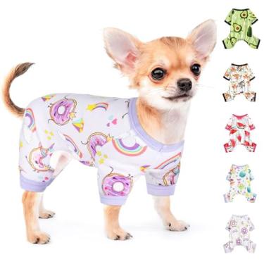 Imagem de Pijama para cães pequenos menina menino primavera yorkie roupas verão filhote de cachorro pijama macio para cachorro macacão para chihuahua xícara de chá padrão fofo roupas de gato de estimação vestuário vestuário (GG, donut)