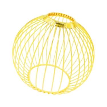 Imagem de WeiLaiKeQi Abajur de ferro com capa para lâmpada, suporte de lâmpada industrial, gaiola de arame, proteção, abajur pendente para sala de estar, cozinha, hotel, Ouro 14.8x13cm