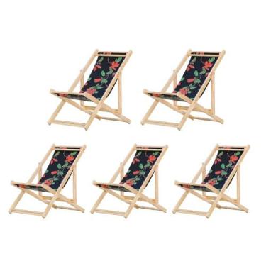 Imagem de Kit 5 Cadeiras Espreguiçadeira Preguiçosa Dobrávl Sem Braço Natural - 