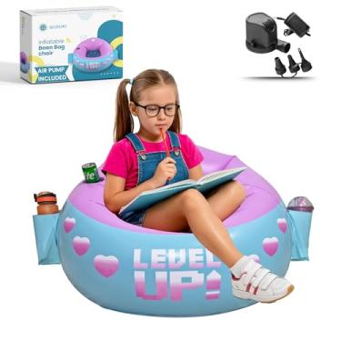 Imagem de Qadory Cadeira inflável de jogos para crianças - bomba de ar e presente incluídos 3 em 1, cadeira de pufe para jogos - Cadeira infantil - Cadeiras de pufe (rosa)