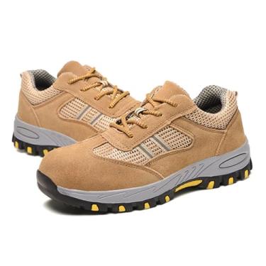 Imagem de Lzyjckh Calçados de trabalho leves masculinos Calçado confortável com biqueira de aço carbono Calçado de segurança indestrutível para omensTênis para construção industrial,Khaki,Foot length 26.5cm
