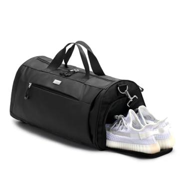 Imagem de TOPDesign Bolsa de ginástica para mulheres e homens, bolsa esportiva unissex com compartimento para sapatos e bolso molhado para viagens, esportes, academia, Preto, Medium, Academia