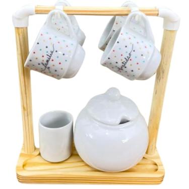 Imagem de Antilope Decor Porcelanas, Kit 4 Xicaras 80ml Açucareiro 350ml Misturador -Póa Colorido