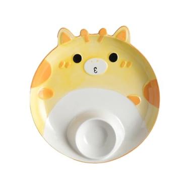 Imagem de Generic Prato de jantar de cerâmica animal de desenho animado infantil, dupla finalidade em compartimentos, com ingredientes de imersão de alimentos coexistentes (girafa), normal