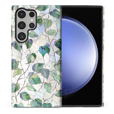 Imagem de CARLOCA Compatível com Samsung Galaxy S24 Ultra Full Body Protective Glossy Case para meninas meninos à prova de choque moda estética padrão art déco vitrais primavera folhagem