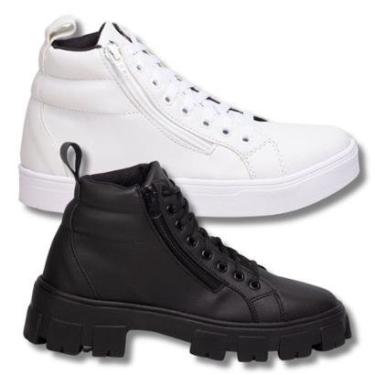 Imagem de Kit Tênis Feminino Branco + Coturno Feminino Preto. Estilo Skate, Balada.-Feminino