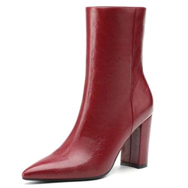 Imagem de NEWBELLA Botas femininas de cano curto estilo britânico – Botas curtas de couro vegano, versáteis botas de salto grosso para uso diário, Borgonha, 40