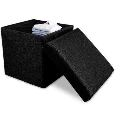 Imagem de LYIYEYAN Banco de armazenamento, pufe de armazenamento de linho de algodão, descanso respirável para os pés para sofá, bancos dobráveis para os pés, banco de troca de sapatos, estável e suporte de