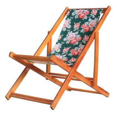 Imagem de Espreguiçadeira Portátil de Madeira Maciça – Para Piscina, Sem Braço, Envernizada (Verde Floral)