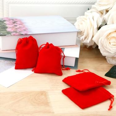 Imagem de 100 peças grandes sacos de presente de veludo com cordão, bolsas de joias de tecido de veludo para embalagem de presente, armazenamento de lembrancinhas de festa de casamento de Natal (vermelho)
