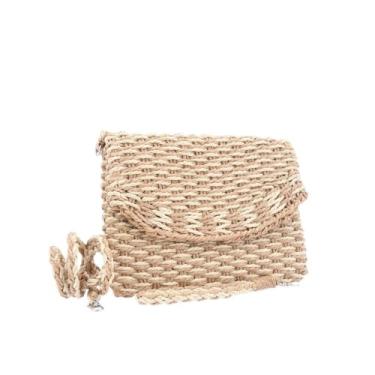 Imagem de Bolsa de Palha Transversal Estilo Praia com Trama Bicolor - Caramelo