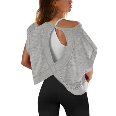 Imagem de Camiseta de treino SENSERISE de manga curta feminina com costas aberta