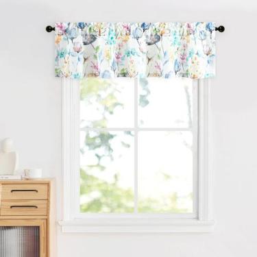 Imagem de Cortinas Valance Leeva Linen texturizadas com estampa colorida azul