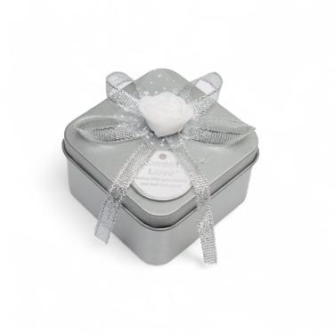 Imagem de PRINA E-SHOP Caixa de presente de metal de luxo com laço, pequena caixa de anel de casamento, para padrinho de aniversário, esposa, marido, meninos, meninas, mensagem de amor doce 6,3 x 6,3 x 3,8 cm