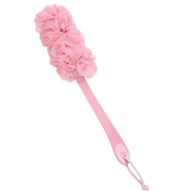 Imagem de Esponja de Banho Esfoliante com Cabo Longo Antiderrapante - Limpeza Corporal e Alcance das Costas (Rosa)