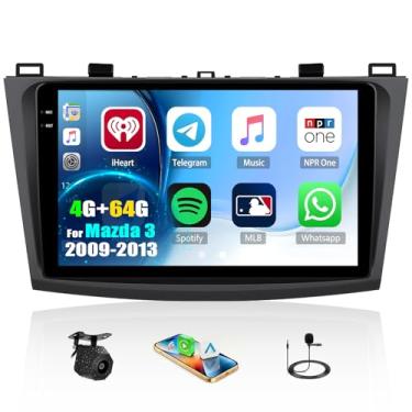 Imagem de [4 + 64 G] Rádio estéreo para carro Android 15 para Mazda 3 2009-2013 com carro sem fio e Android Auto, rádio de carro de 23 cm com link espelhado Bluetooth FM/RDS WiFi GPS EQ DSP SWC + câmera de