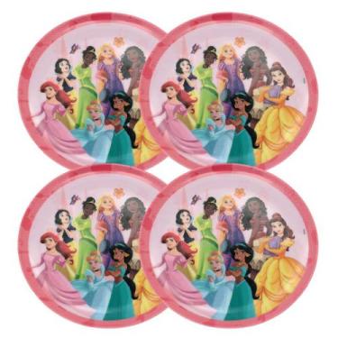 Imagem de Kit 4 Pratos Raso Infantil Melamina Prime Princesas Disney 20cm - Yang