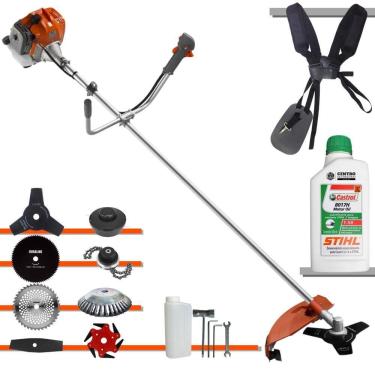 Imagem de Roçadeira Tekna RL520ACG2 52cc 2HP Com Carretel + Facas 2 Pontas, 3 Pontas, 6 Pontas, 40 Dentes, 80 Dentes, Trimmer, Escova de Aço + ÓLEO STIHL 2T
