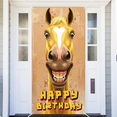 Imagem de Capa de porta de cavalo, faixa com tema de animal engraçado, fundo fotográfico para feliz aniversário, festa de casamento, suprimentos de decoração de cabine de fotos