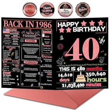 Imagem de Joycard Cartão de aniversário de 40 anos com envelope, decorações de 40 anos para mulheres, presentes de aniversário de 40 anos para ela, cartões de feliz aniversário para esposa de 40 anos, em 1986