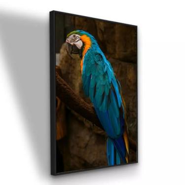 Imagem de Quadro tecido Canvas Arara Azul Colorida Ave Exótica Natureza Selvagem 90x60 com Moldura Branca