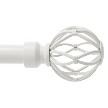 Imagem de Hastes de cortina brancas para janelas 18 a 320 cm, 2,5 cm de diâmetro, resistentes e ajustáveis para janelas de 66 a 304 cm, com acabamentos decorativos modernos de gaiola torcida de ferro