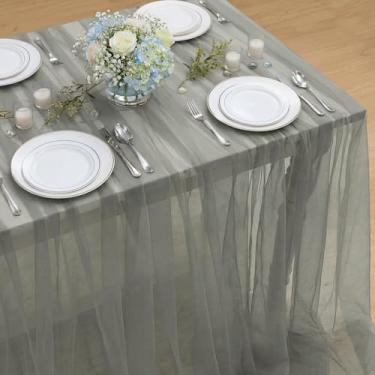 Imagem de Horaldaily Toalha de mesa cinza retangular de gaze 132 × 178 cm, toalha de mesa de queijo de gaze, boho, rústica, para festa de casamento, chá de bebê, decoração de casa