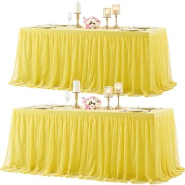 Imagem de HB HBB MAGIC Toalha de mesa amarela de elastano toalha de mesa retangular de tule ajustada de 1,8 m, toalhas de mesa elásticas para festa, banquete, aniversário, chá de bebê, casamento, toalha de mesa