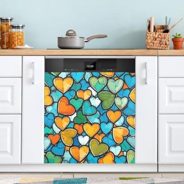 Imagem de ATTX Capa magnética colorida com estampa de corações de amor | Adesivo decorativo de eletrodomésticos de 58 x 66 cm para armários domésticos e eletrodomésticos #3