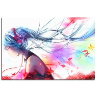 Imagem de Impressão em tela Anime Girls Miku White Closed Poster Wall Art For Home 1 peça Decorações Noframed 30.5 cmx20.3 cm