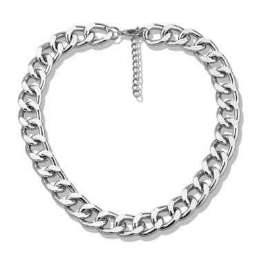 Imagem de ANGLEQUEEN Colar gargantilha de ouro grosso, corrente cubana para mulheres e homens, punk, hip hop, corrente rosqueada, joia moderna, Adjustable, Liga de aço, Sem Pedra Preciosa