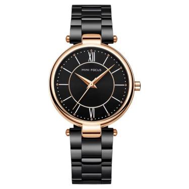 Imagem de Relógio Feminino Pulseira De Aço Inoxidável á Prova D´agua Quartzo Preto Dourado