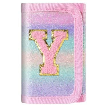 Imagem de Carteira rosa com inicial brilhante para meninas/mulheres - linda bolsa infantil, presentes de aniversário para adolescentes de 6 a 12 anos, Letra Y